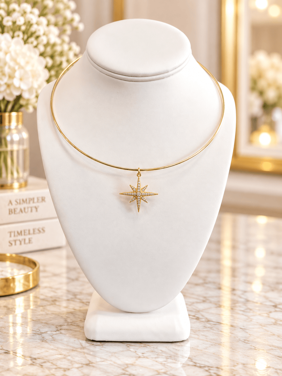 North Star Pave Gold Pendant 24kt Gold-Plated North Star Statement Pendant | The Red Owl Pendant Bar