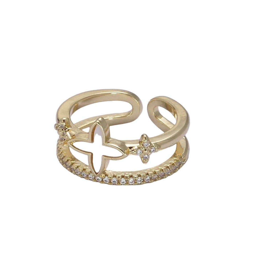 Double Pearl Clover Adjustable Ring