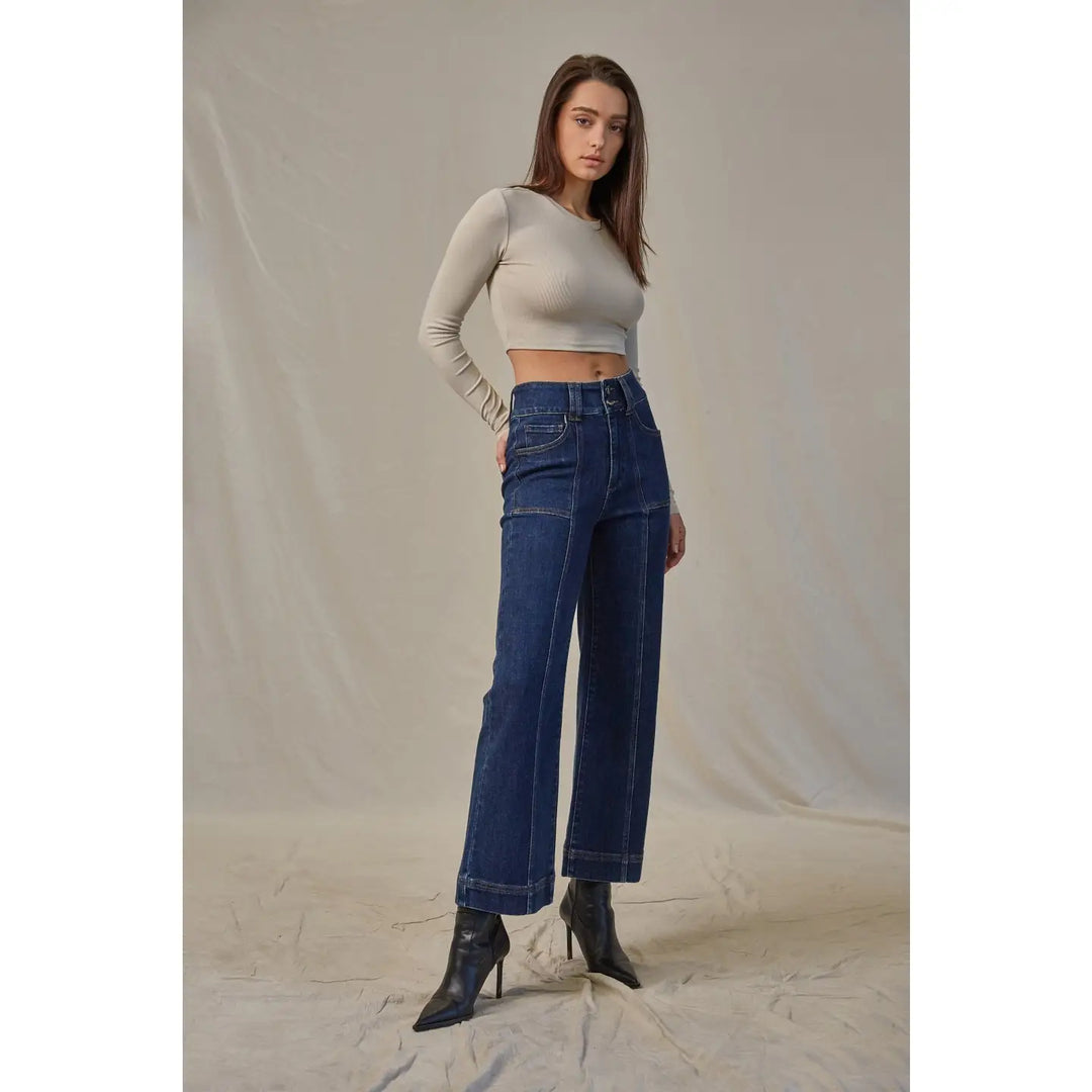 Mica Denim Super High-Rise Cropped Wide-Leg Jeans Mica French Navy Cropped Wide-Leg Jeans | The Red Owl Bottoms