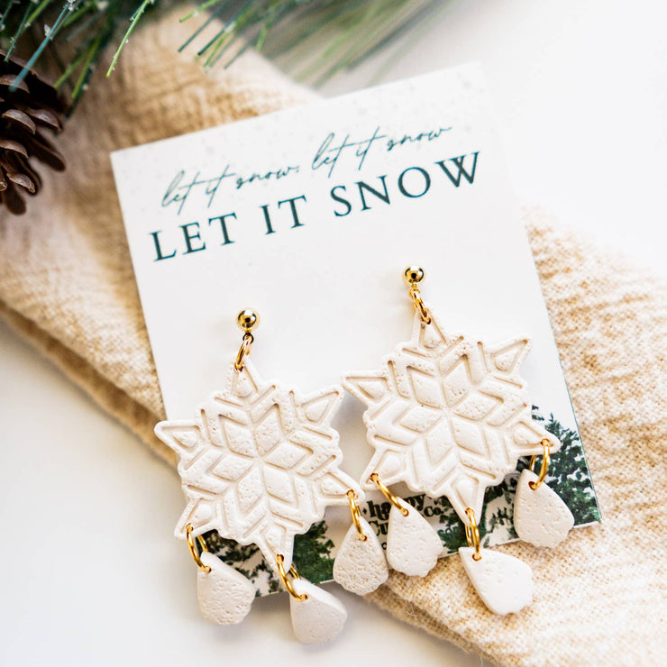 Handcrafted Elegant Clay Snowflake Earrings