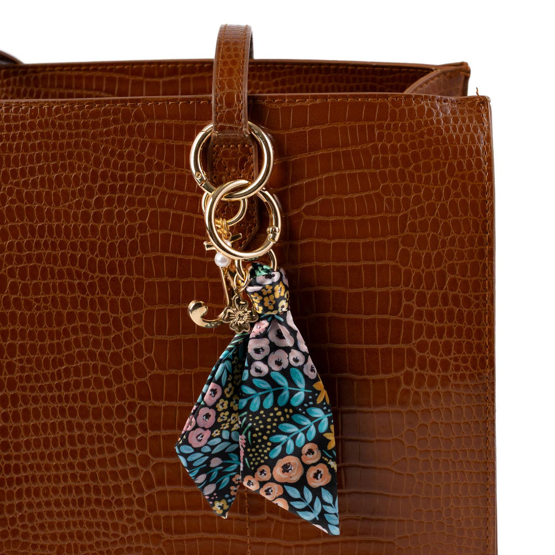 Black Floral Satin Keychain