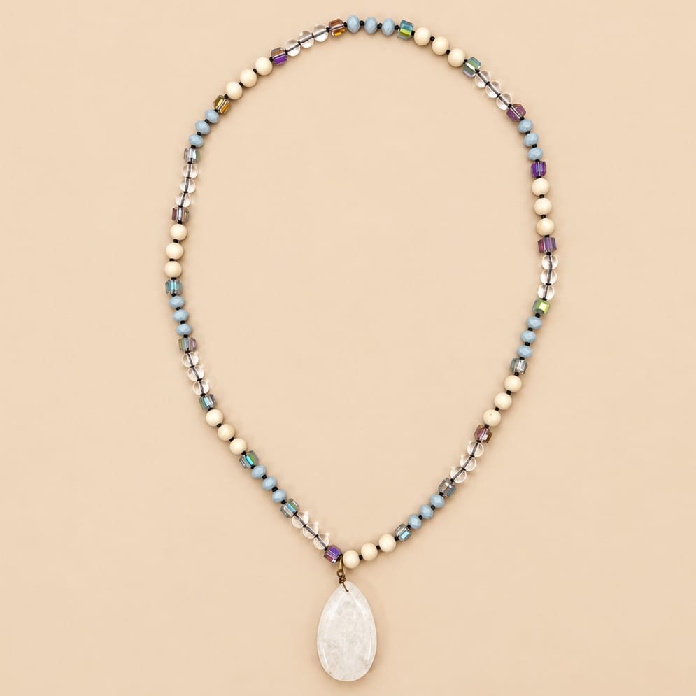 Gemma Teardrop Stone Pendant Beaded Long Necklace Gemma Natural Stone Teardrop Long Beaded Necklace Opal Necklace