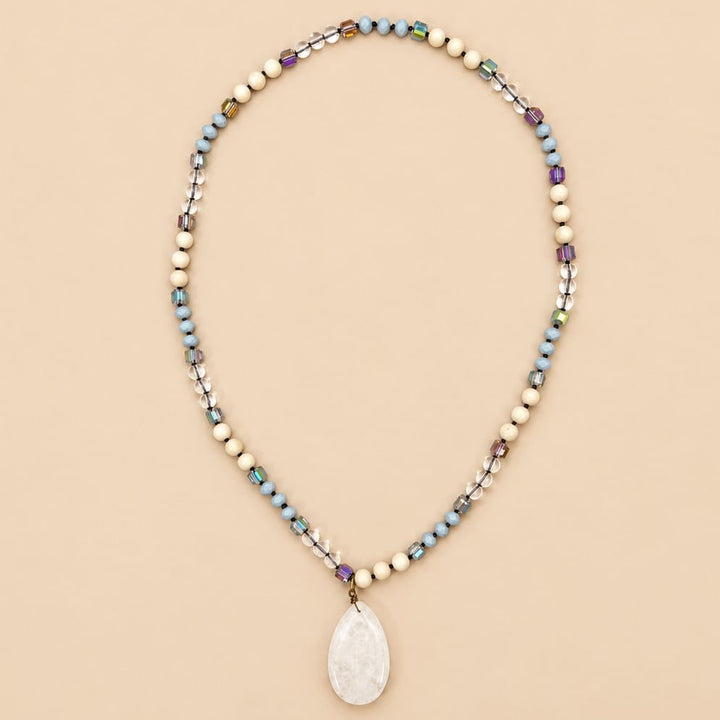 Gemma Teardrop Stone Pendant Beaded Long Necklace Gemma Natural Stone Teardrop Long Beaded Necklace Opal Necklace