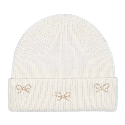 Pearly Bow Cuffed Beanie
