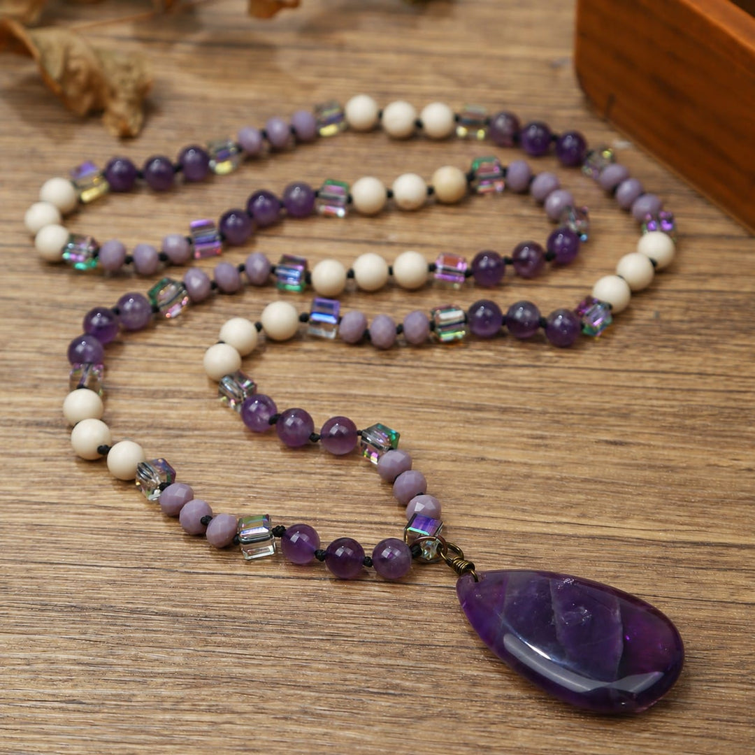 Gemma Teardrop Stone Pendant Beaded Long Necklace Gemma Natural Stone Teardrop Long Beaded Necklace Necklace