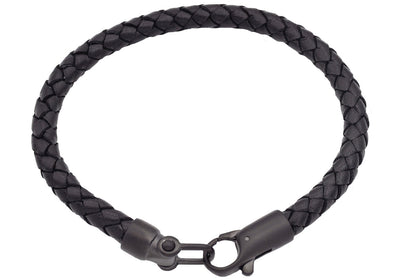 Black Leather Braided Black Stainless Steel Bracelet