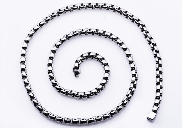 Stainless Steel Round Box Link Chain Necklace