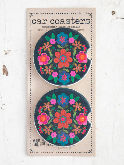 Folk Flower Car Coasters Set of 2