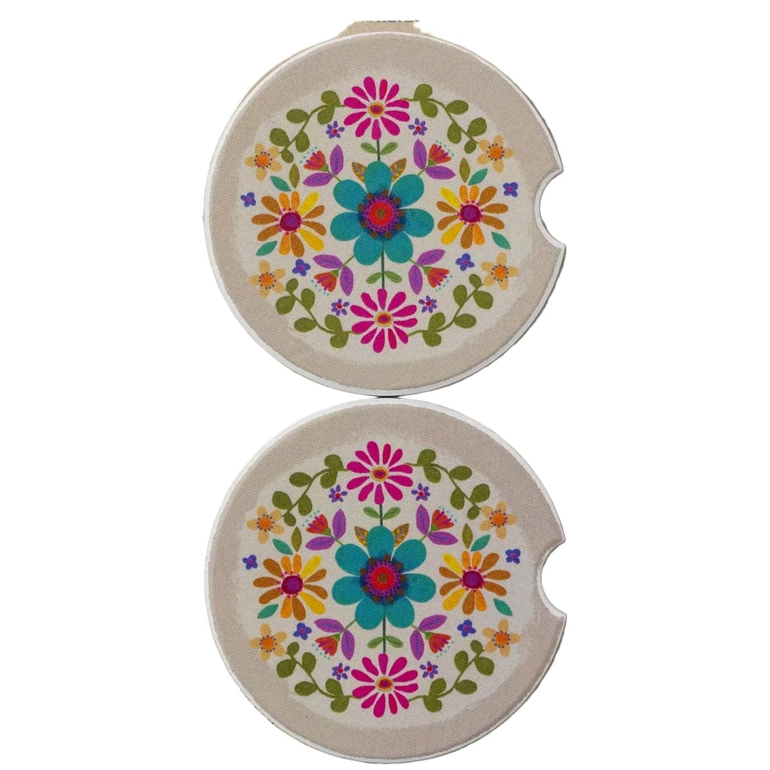 Cream Folk Flower Car Coaster Set
