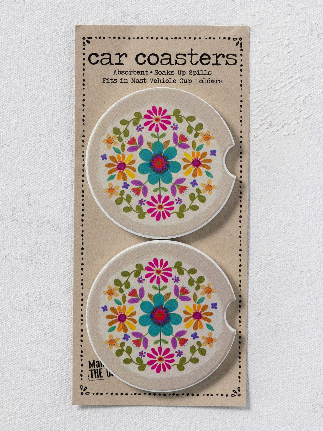 Cream Folk Flower Car Coaster Set