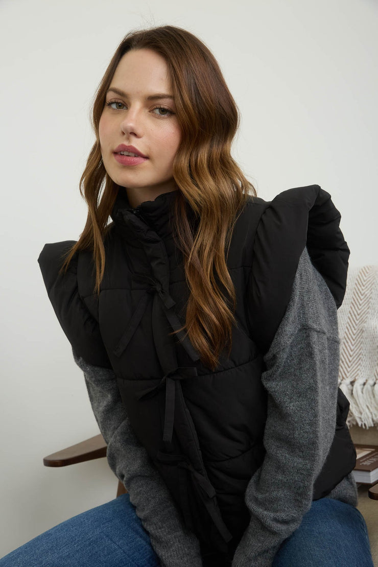 Flutter Sleeve Bow Puffer Vest