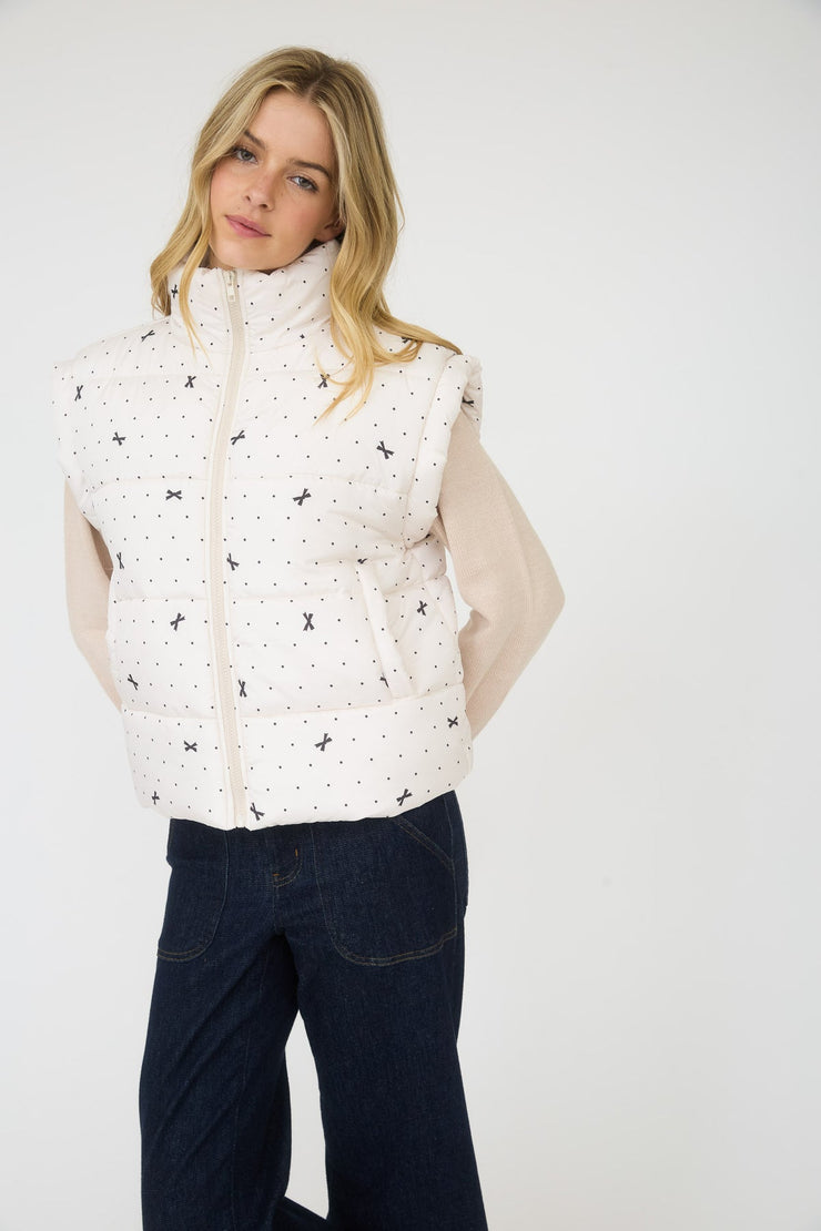 Dotted Bow Puffer Vest