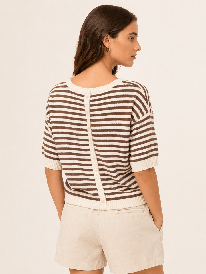 Cocoa Stripe Knit Short Sleeve Top