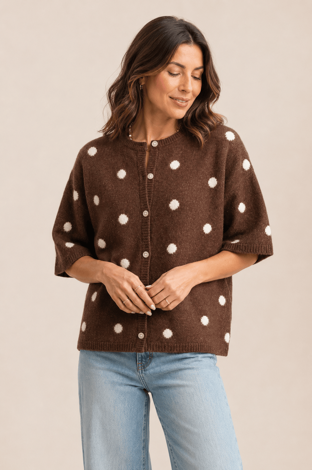 Mocha Moment Polka Dot Cardigan