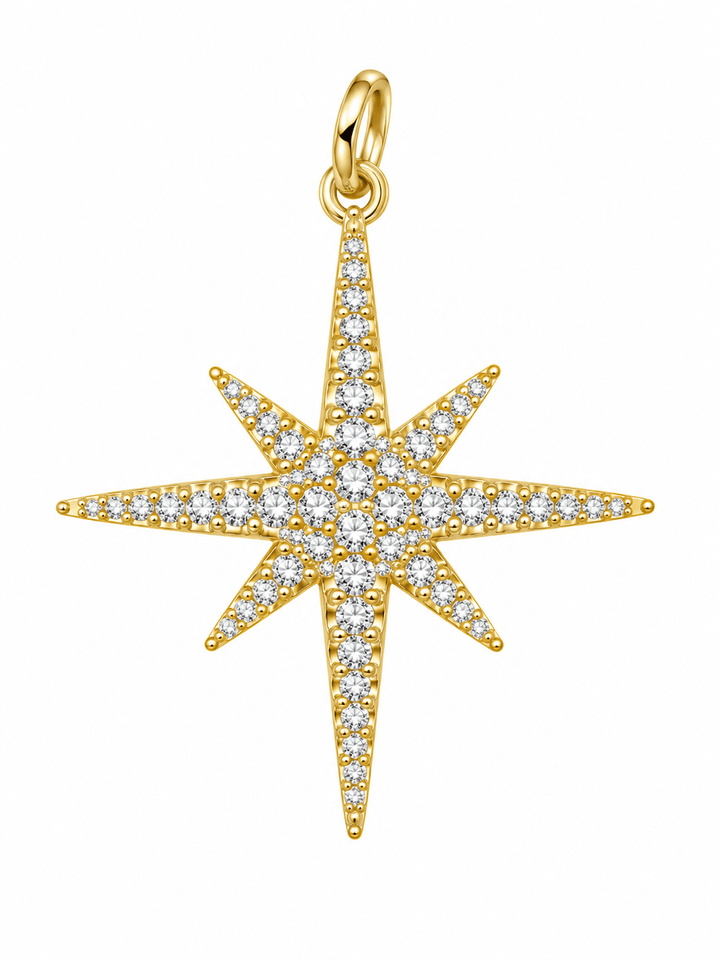 North Star Pave Gold Pendant 24kt Gold-Plated North Star Statement Pendant | The Red Owl Pendant Bar