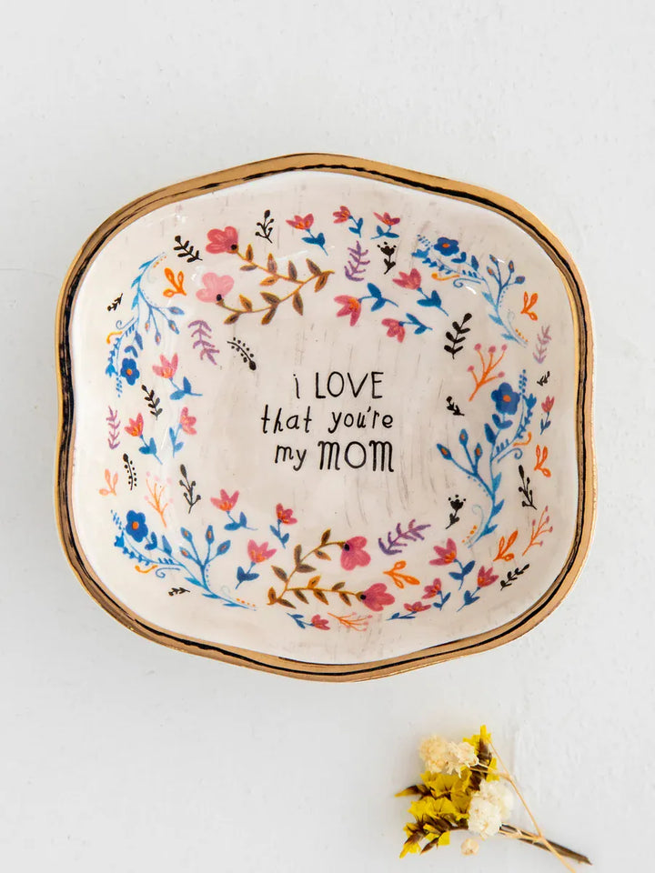 Artisan Trinket Bowl Mom Mom Floral Ceramic Artisan Trinket Bowl with Gold Rim Home