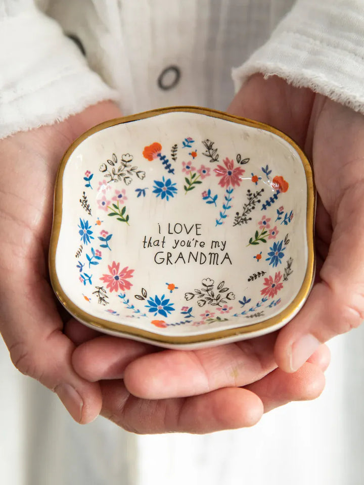 Artisan Trinket Bowl Grandma Grandma Floral Ceramic Artisan Trinket Bowl with Gold Rim Home