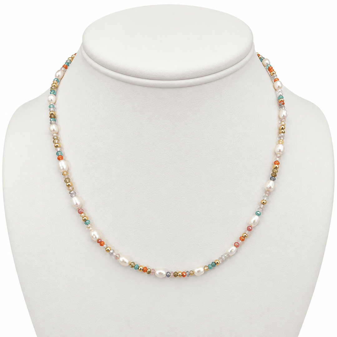Pearl Confetti Dainty Gemstone Beaded Necklace Pearl Confetti Gemstone Beaded Necklace | 18K Gold Necklaces