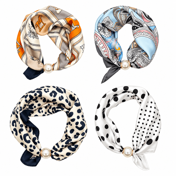 Pearl Accent Magnetic Silky Scarf Necklace Faux Pearl Magnetic Satin Scarf Necklace – Easy Closure Scarves