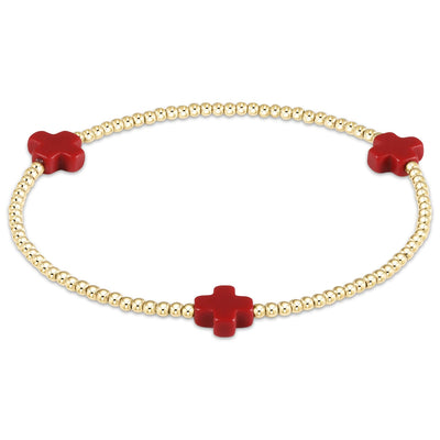 Enewton Signature Cross Gold Pattern 2mm Bead Bracelet - Red