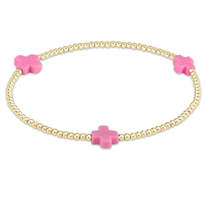 Enewton Signature Cross Gold Pattern 2mm Bead Bracelet - Bright Pink