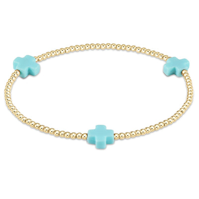 Enewton Signature Cross Gold Pattern 2mm Bead Bracelet - Turquoise
