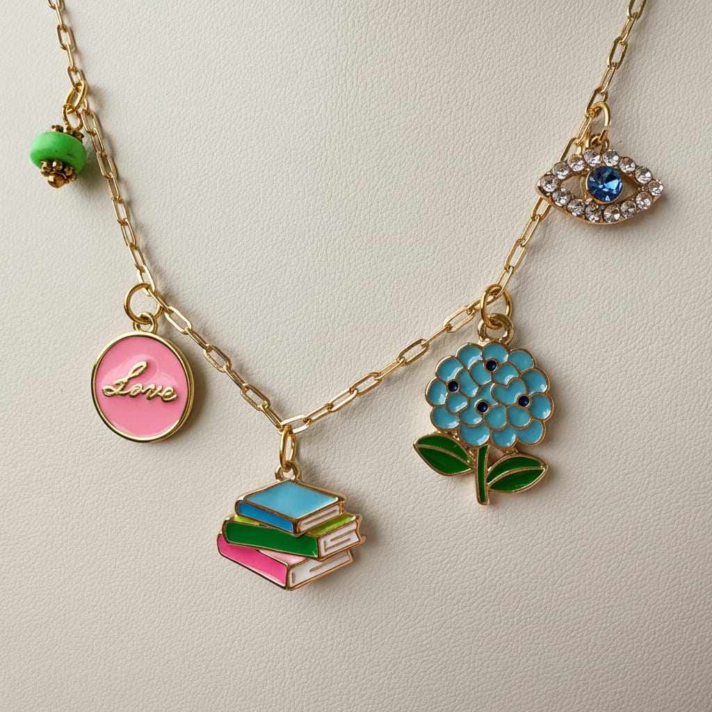 Micro Paperclip  Charm Bar Necklace