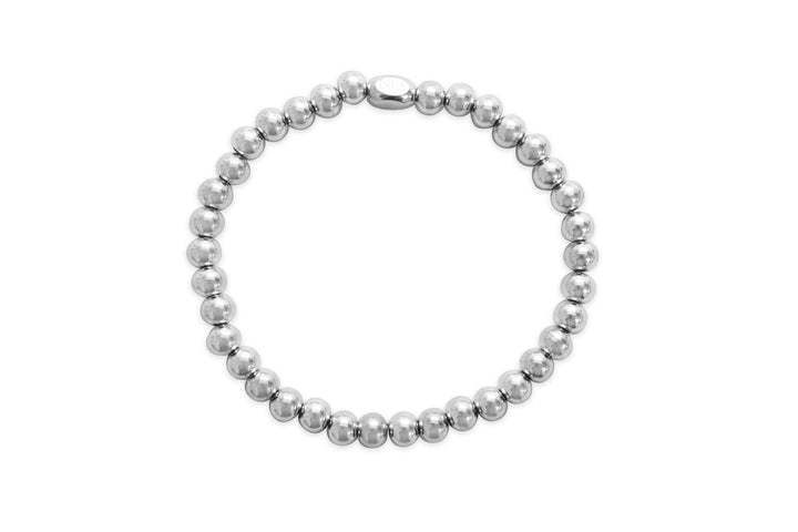 Isla Waterproof Stretch Bracelet – 6mm Silver Beaded, Tarnish-Free