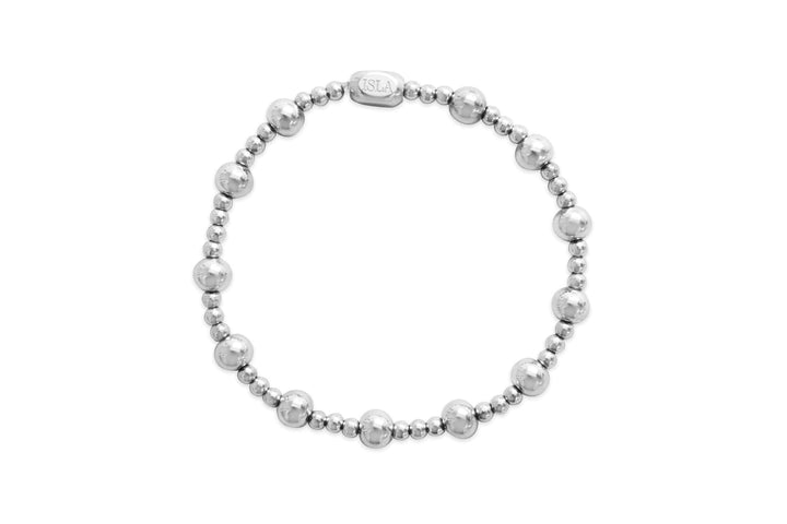 Isla Waterproof Stretch Bracelet – Mixed 3mm &amp; 6mm Silver Beaded, Tarnish-Free