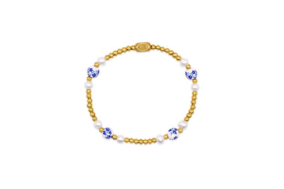 Isla Mediterranean Floral Stretch Beaded Gold Bracelet