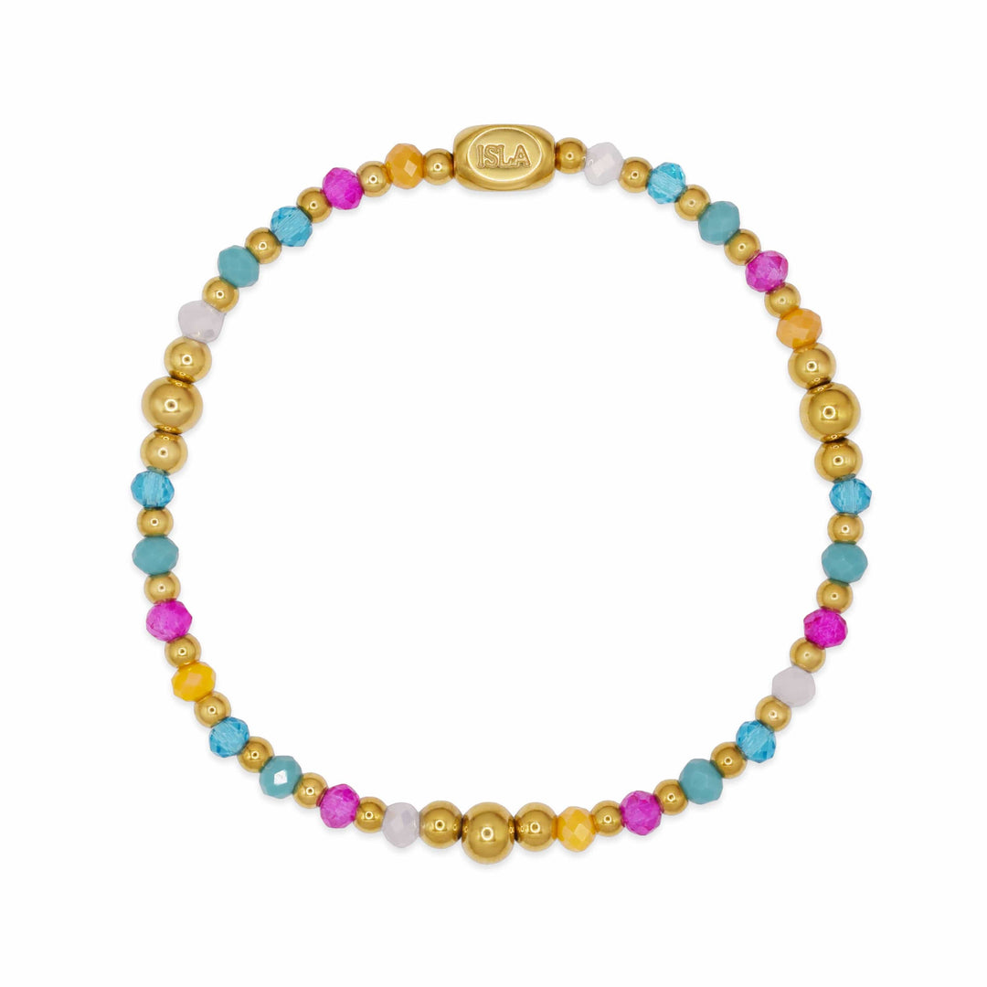 Isla Coastal Crystals Amalfi Stretch Bracelet – Carnivale Crystal &amp; Gold, Waterproof, Tarnish-Free