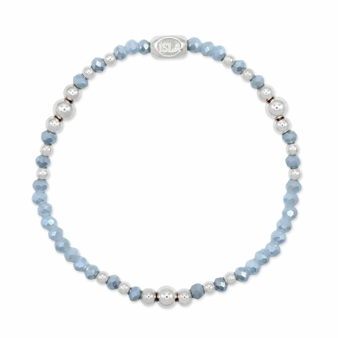 Isla Coastal Crystals Amalfi Stretch Bracelet – Blue Sky Crystal &amp; Silver, Waterproof, Tarnish-Free