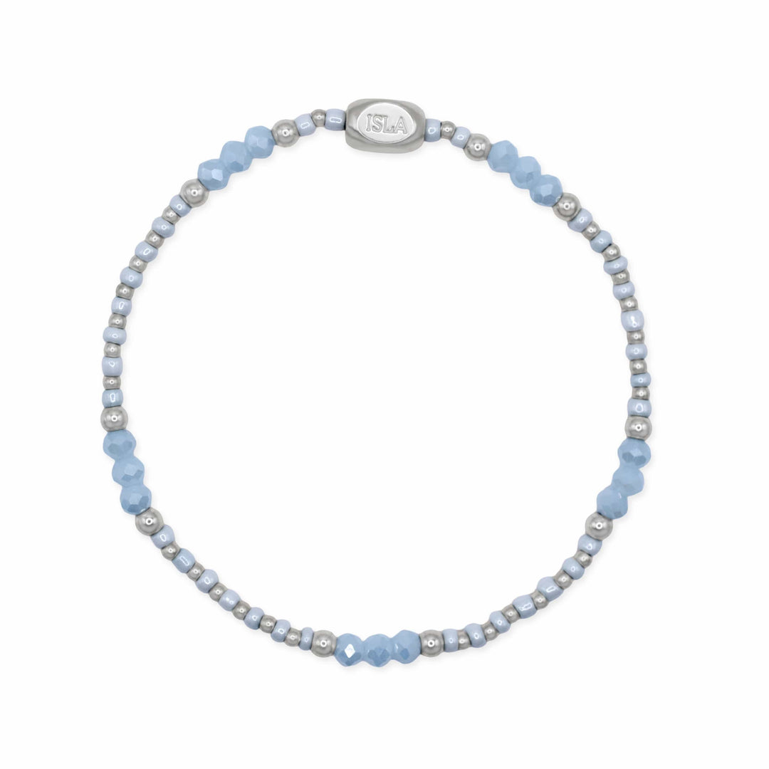 Isla Coastal Crystals Riviera Stretch Bracelet – Blue Sky Crystal &amp; Silver, Waterproof, Tarnish-Free