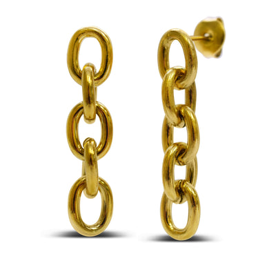 Waterproof Bold Link Drop Gold Earrings