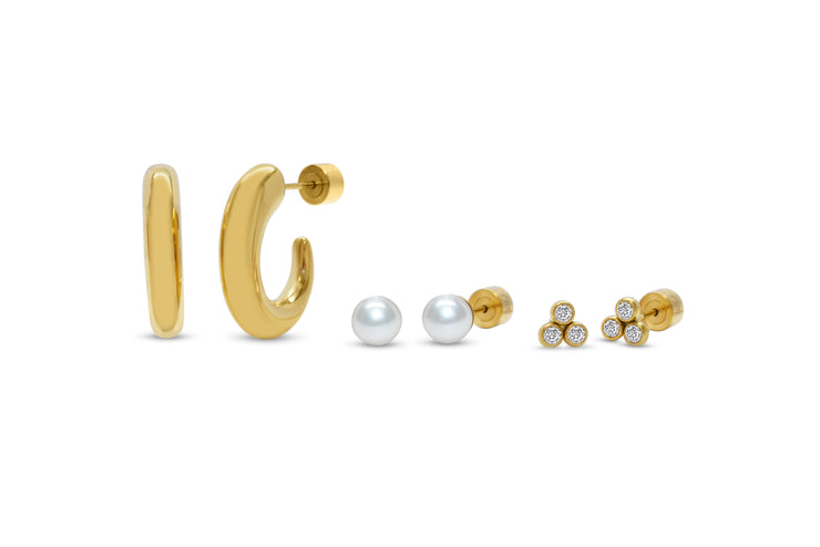 Isla Hoop Pearl Trio Gold Earring Set