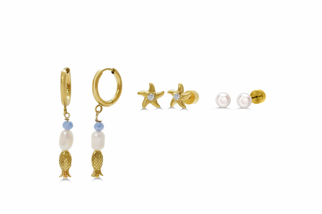 Isla Coastal Charm Earring Set – Gold, Set of 3, Waterproof, Tarnish-Free