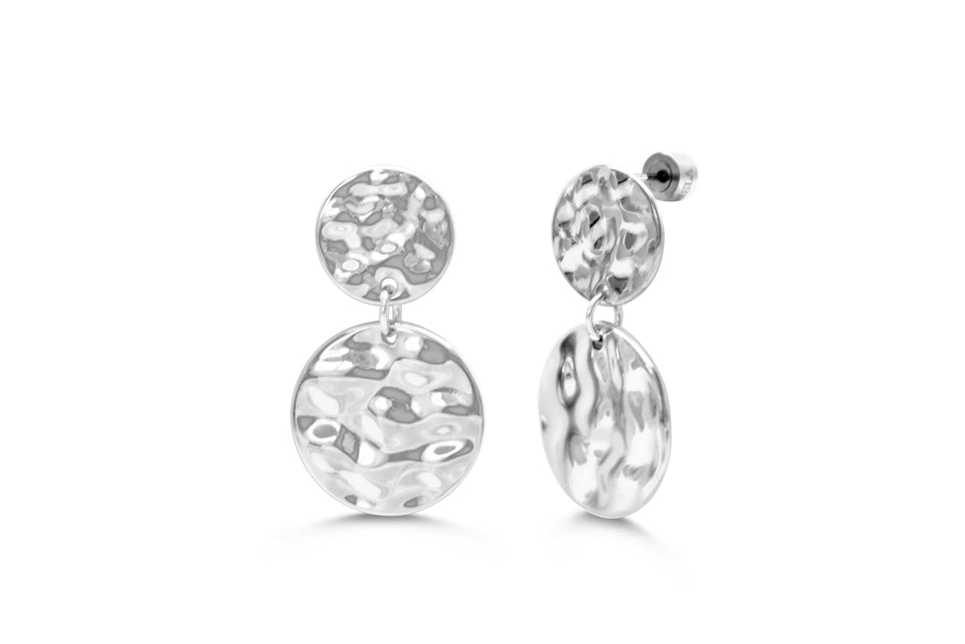 Isla Double Hammered Coin Waterproof Silver Drop Earrings Isla Double Hammered Coin Waterproof Silver Drop Earrings Earrings