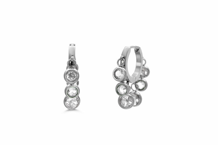 Isla “Let’s Party” Dangle Crystal Huggie Hoop Earrings – Gold or Silver, Waterproof, Tarnish-Free