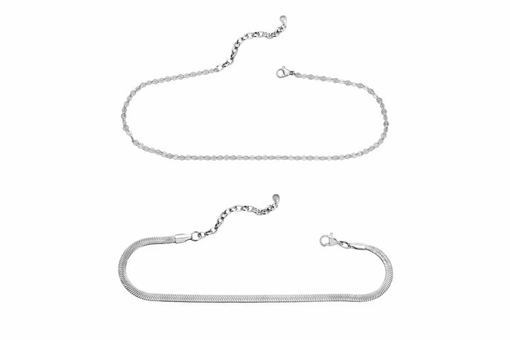 Isla Anklet Set – Snake Chain &amp; Mirror Chain, Set of 2, Waterproof, Tarnish-Free