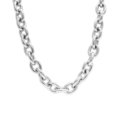 Waterproof Bold Oval Link Silver Necklace