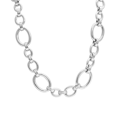 Waterproof Overly Oval Silver Necklace