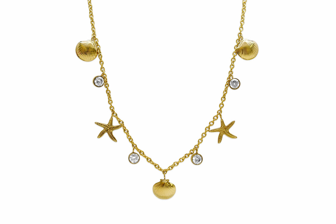 sla Fun in the Sun Charm Necklace – Starfish &amp; Shell, Waterproof, Tarnish-Free