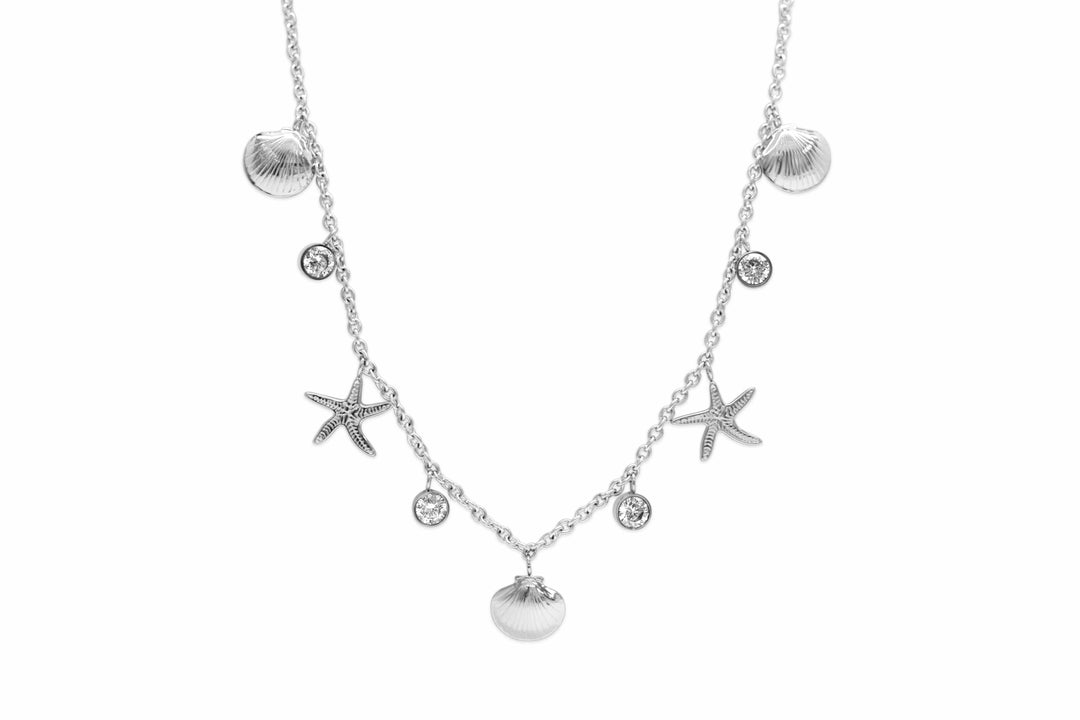 sla Fun in the Sun Charm Necklace – Starfish &amp; Shell, Waterproof, Tarnish-Free