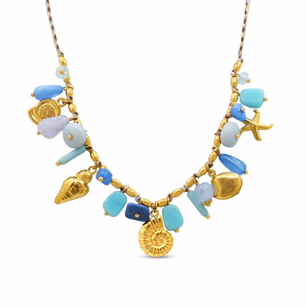 Isla “It’s a Shore Thing” Seaglass Statement Necklace – Coastal Charm, Gold, Waterproof, Tarnish-Free