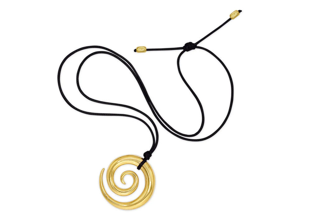 Isla Black Cord Spiral Pendant Necklace – Adjustable, Waterproof, Tarnish-Free
