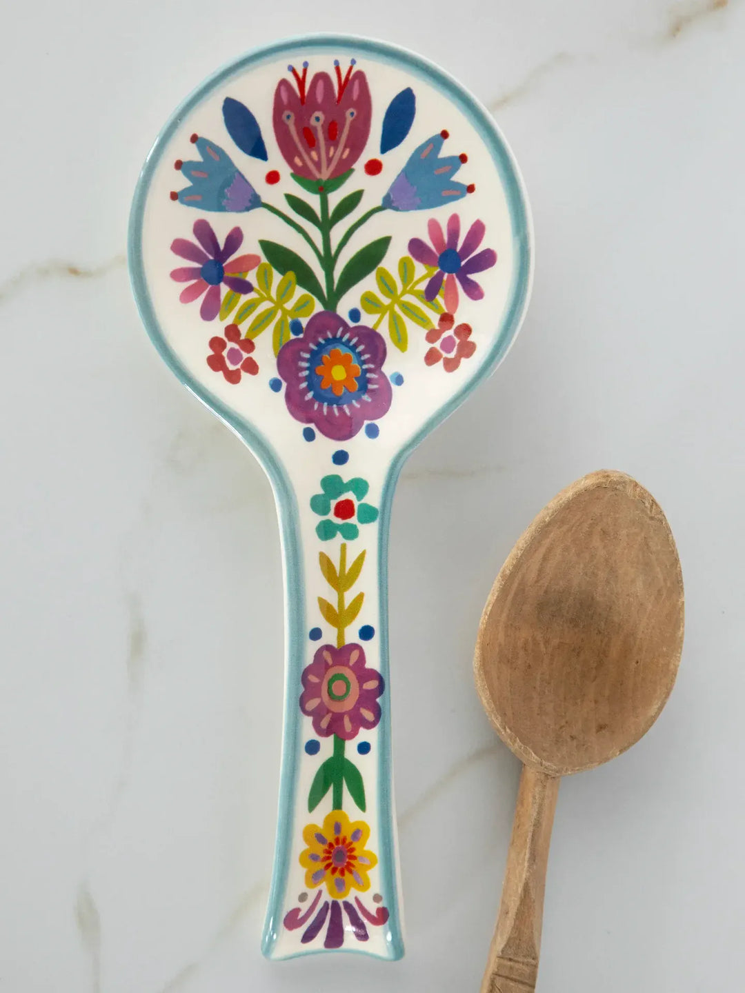 Ceramic Spoon Rest - Folk Flower Folk Flower Ceramic Spoon Rest | Natural Life Home