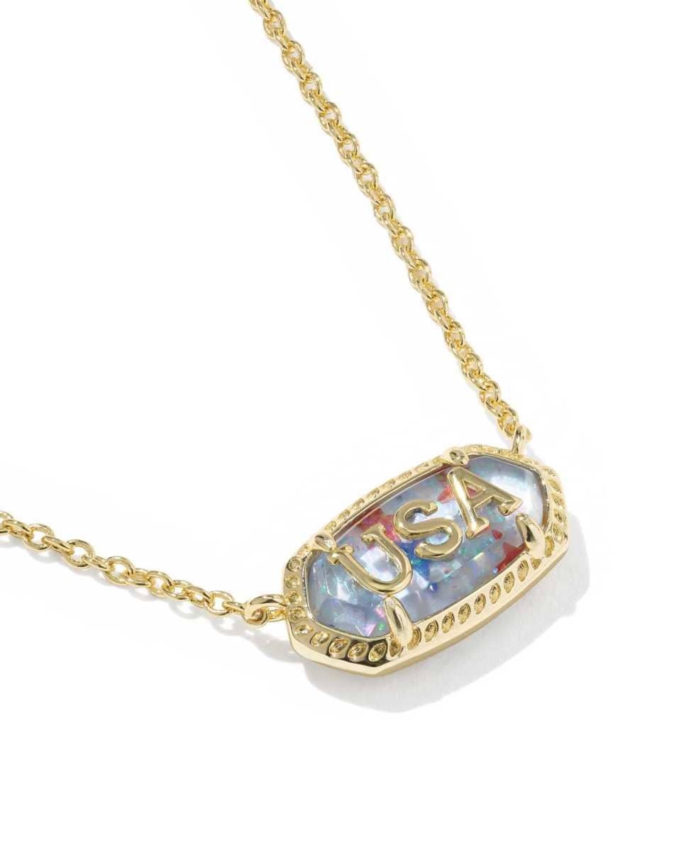 Kendra Scott Elisa USA Gold Pendant Necklace in Red White Blue Star Illusion