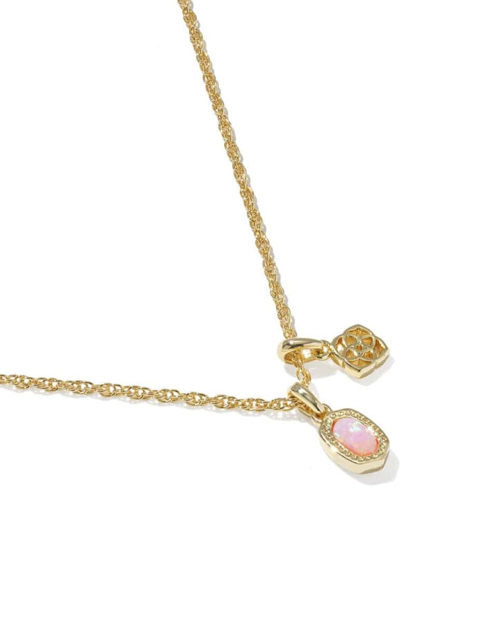 Kendra Scott Mini Elisa Dira Gold Necklace in Light Pink Lab Grown Opal