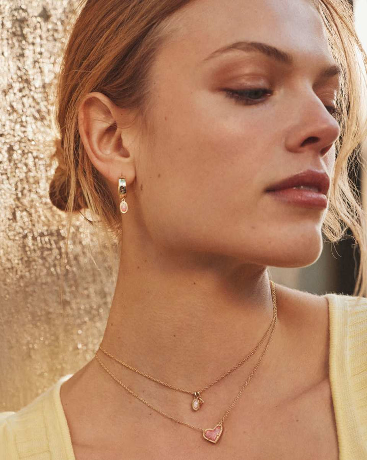 Kendra Scott Mini Elisa Dira Gold Necklace in Light Pink Lab Grown Opal