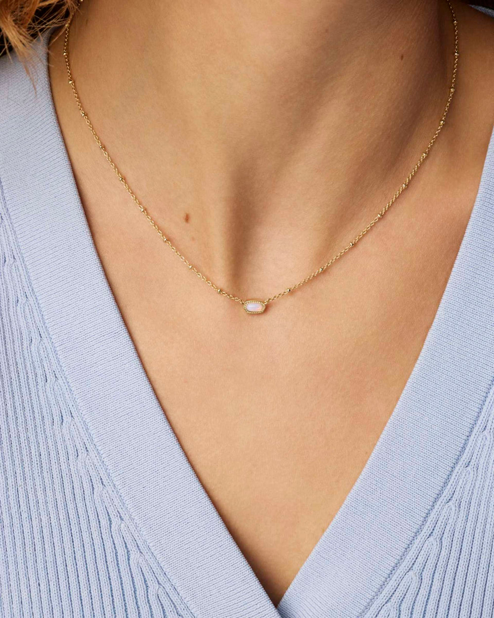 Kendra Scott Mini Elisa Gold Satellite Short Pendant Necklace in Pink Opalite Crystal Kendra Scott Mini Elisa Pink Opalite Crystal Gold Necklace Necklaces